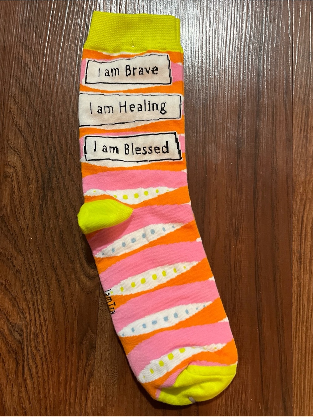 I am Brave I am Healing I am Blessed Pink & Orange Inspirational Crew Socks